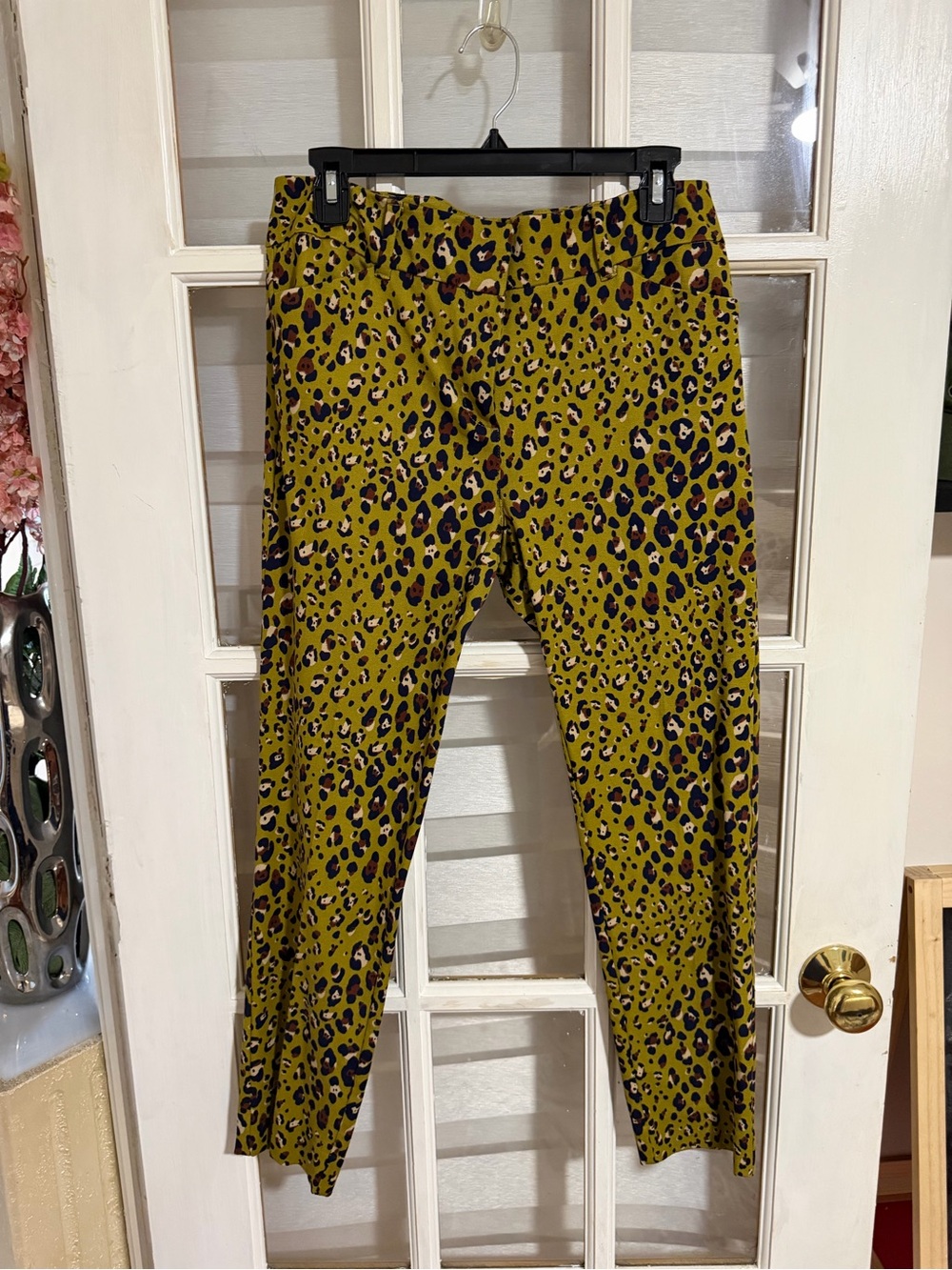 Women’s Olive Green Leopard Print Slim Pants